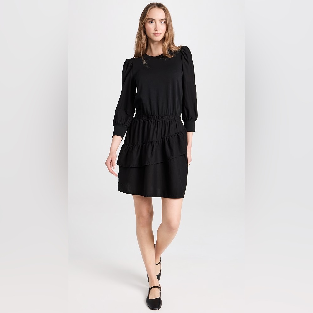 Nation Ltd Tenley Ruffled Combo Mini Dress In Jet Black Size Medium